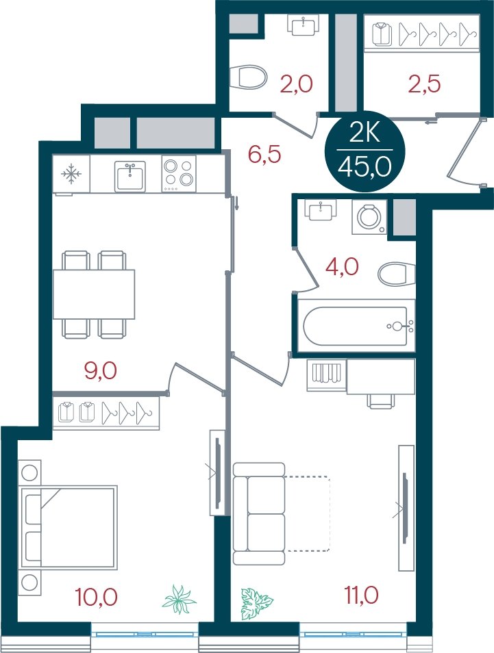 2-комнатная квартира без отделки, 45 м2, 12 этаж, дом сдан, ЖК РУСИЧ Новые Котельники, корпус 3 - объявление 2433669 - фото №1