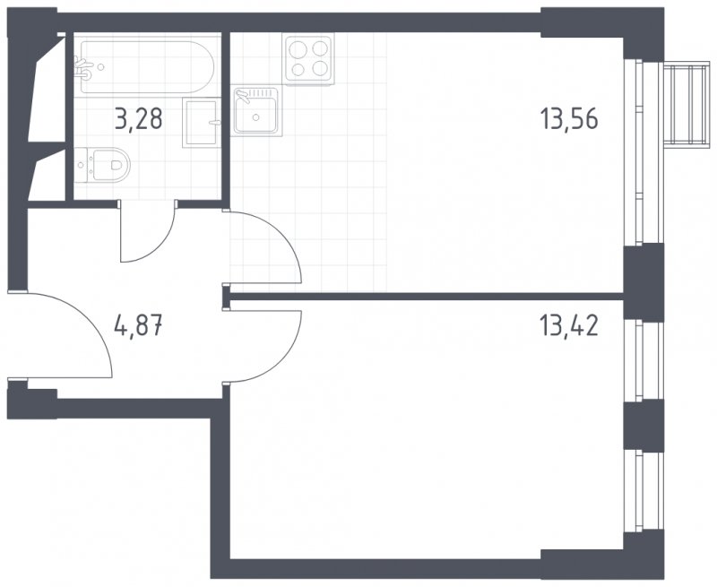 1-комнатная квартира с полной отделкой, 35.13 м2, 26 этаж, сдача 2 квартал 2023 г., ЖК Квартал Спутник, корпус 14 - объявление 1313475 - фото №1