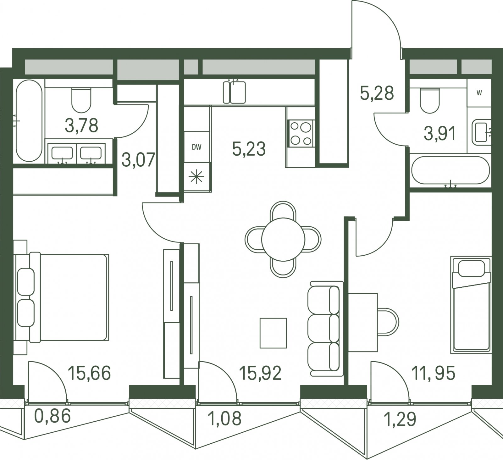 2-комнатная квартира с частичной отделкой, 65.78 м2, 30 этаж, сдача 3 квартал 2025 г., ЖК Moments, корпус 1 - объявление 2309759 - фото №1