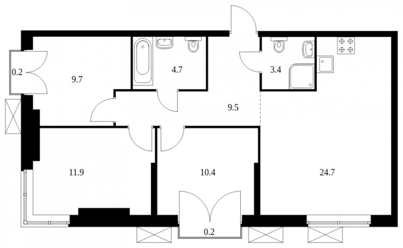 3-комнатная квартира без отделки, 74.7 м2, 7 этаж, сдача 4 квартал 2023 г., ЖК Holland park, корпус 11 - объявление 1669510 - фото №1