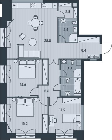 4-комнатная квартира без отделки, 99.4 м2, 4 этаж, сдача 3 квартал 2025 г., ЖК EVER, корпус 6 - объявление 2413878 - фото №1