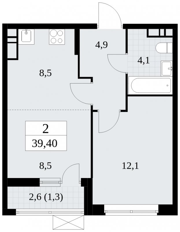 2-комнатная квартира (евро) без отделки, 39.4 м2, 11 этаж, сдача 1 квартал 2025 г., ЖК Прокшино, корпус 5.2.4 - объявление 1900773 - фото №1