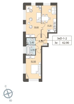 2-комнатная квартира 3 м2, 29 этаж, сдача 2 квартал 2022 г., ЖК ЗИЛАРТ, корпус ZILART TOWER - объявление 1691927 - фото №1