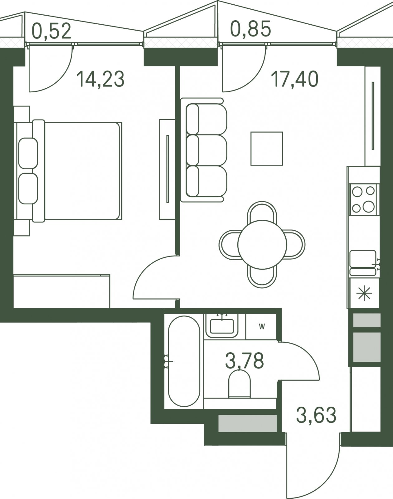 1-комнатная квартира с частичной отделкой, 39.47 м2, 10 этаж, сдача 3 квартал 2025 г., ЖК Moments, корпус 1 - объявление 2154962 - фото №1
