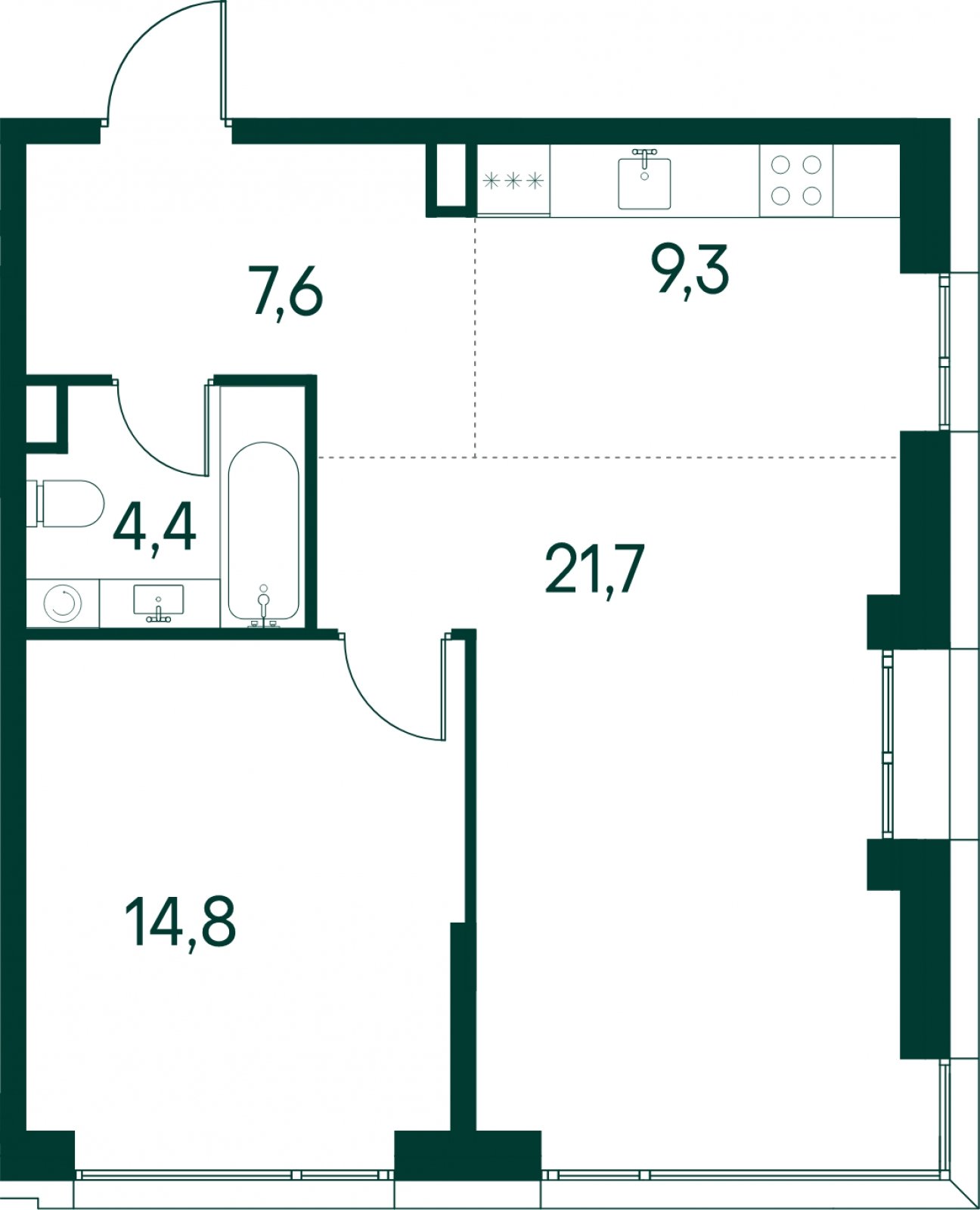 1-комнатная квартира без отделки, 57.8 м2, 7 этаж, сдача 2 квартал 2025 г., ЖК Клубный город на реке Primavera, корпус 7 квартала "Vivaldi" - объявление 2046778 - фото №1