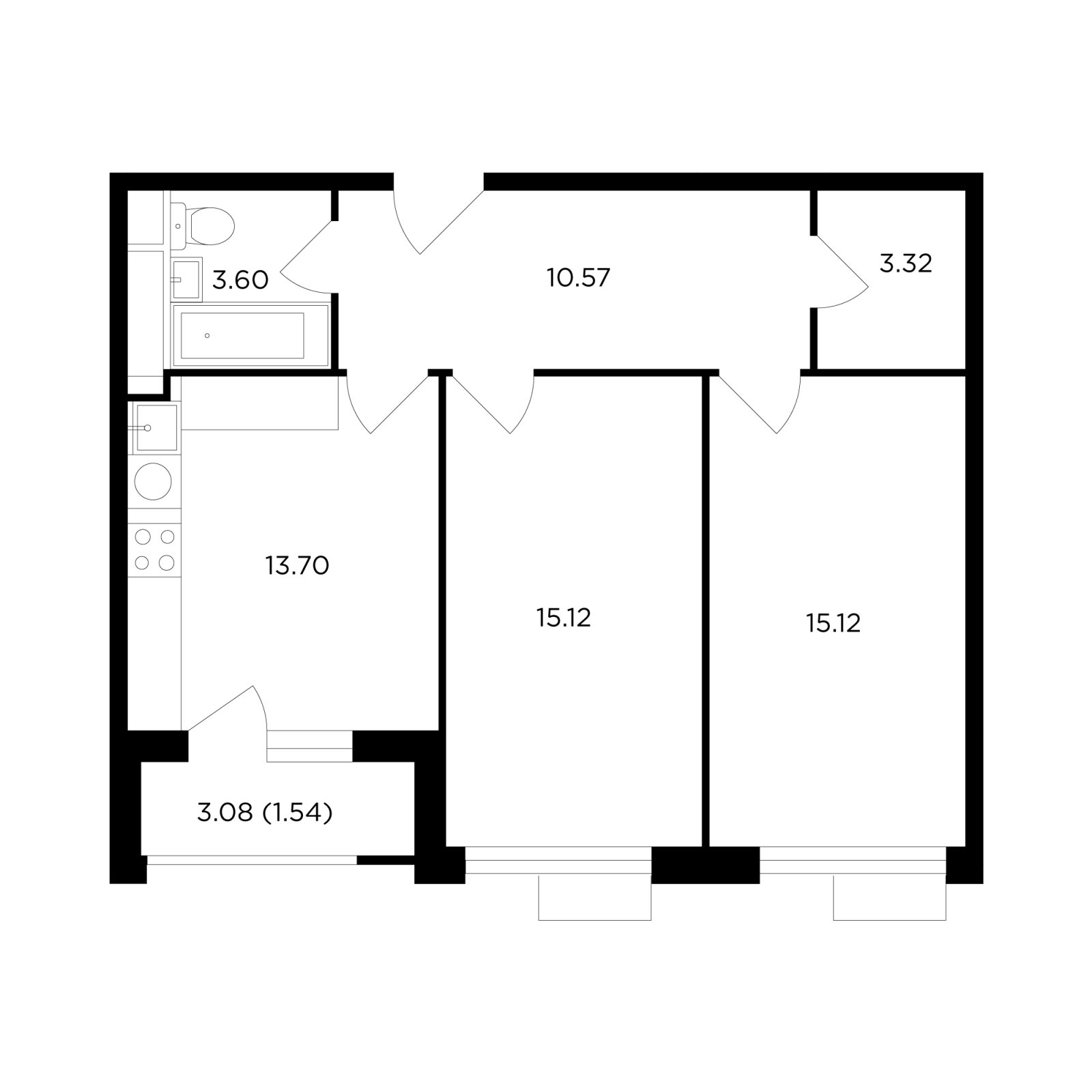2-комнатная квартира без отделки, 62.97 м2, 26 этаж, дом сдан, ЖК TopHILLS, корпус 5 - объявление 2278881 - фото №1