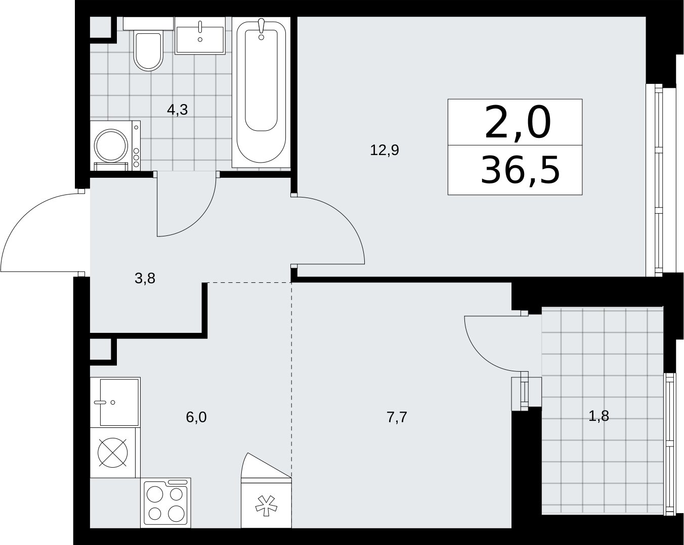 2-комнатная квартира (евро) с частичной отделкой, 36.5 м2, 2 этаж, сдача 2 квартал 2026 г., ЖК Дзен-кварталы, корпус 3.3 - объявление 2400219 - фото №1