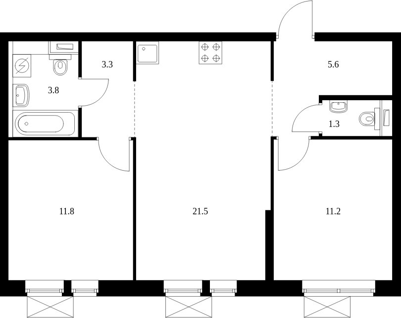 2-комнатная квартира с полной отделкой, 58.5 м2, 22 этаж, сдача 2 квартал 2023 г., ЖК Второй Нагатинский, корпус 3 - объявление 1992310 - фото №1