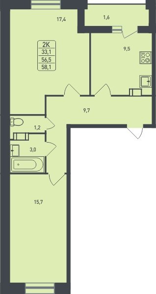2-комнатная квартира без отделки, 58.1 м2, 2 этаж, дом сдан, ЖК Новая Щербинка, корпус 11 - объявление 2080280 - фото №1