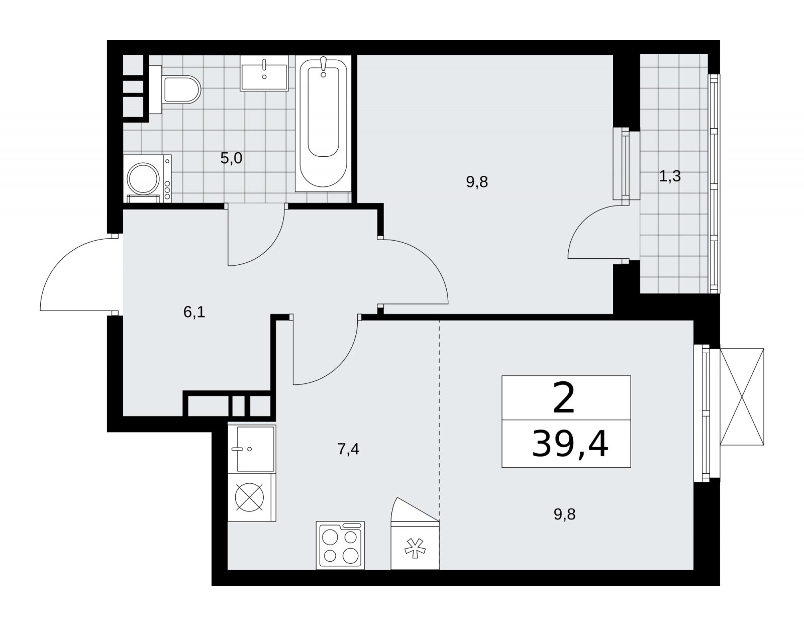 2-комнатная квартира (евро) без отделки, 39.4 м2, 8 этаж, сдача 4 квартал 2025 г., ЖК Прокшино, корпус 11.1.4 - объявление 2257605 - фото №1