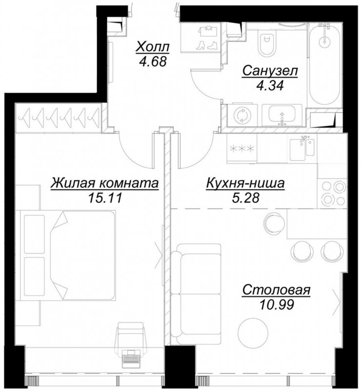 1-комнатные апартаменты с частичной отделкой, 40.31 м2, 8 этаж, сдача 4 квартал 2024 г., ЖК MOD, корпус Mod.D - объявление 1788583 - фото №1