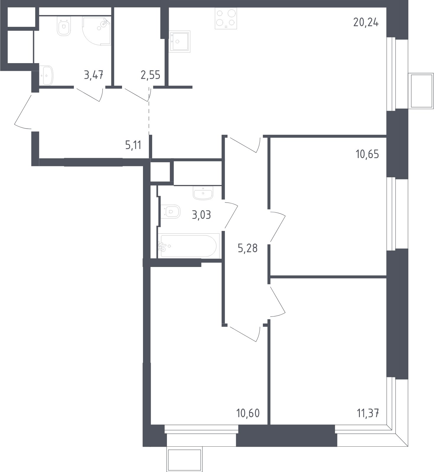 3-комнатные апартаменты с полной отделкой, 72.3 м2, 19 этаж, сдача 2 квартал 2024 г., ЖК Тропарево Парк, корпус 2.1 - объявление 2021000 - фото №1