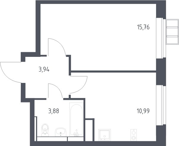1-комнатная квартира без отделки, 34.6 м2, 2 этаж, сдача 1 квартал 2025 г., ЖК Алхимово, корпус 9 - объявление 2074550 - фото №1