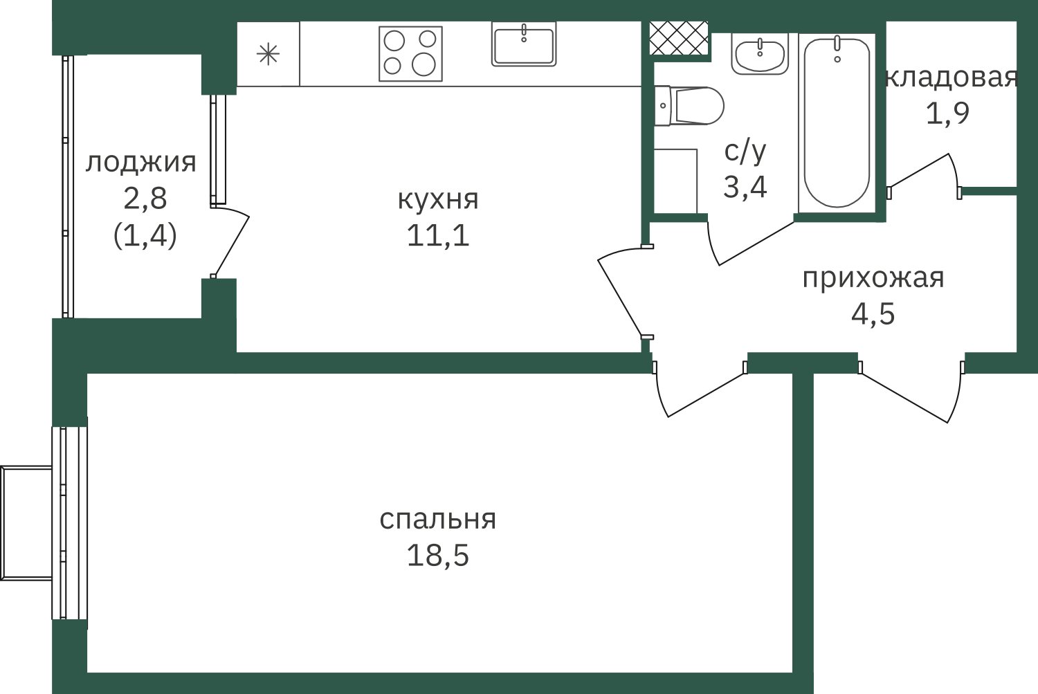 1-комнатная квартира с частичной отделкой, 41.4 м2, 25 этаж, дом сдан, ЖК Зеленая Вертикаль, корпус 4 - объявление 2356625 - фото №1