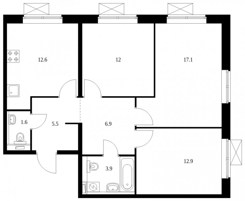 3-комнатная квартира с полной отделкой, 72.5 м2, 23 этаж, сдача 1 квартал 2023 г., ЖК Одинцово-1, корпус 1.19.2 - объявление 1701627 - фото №1