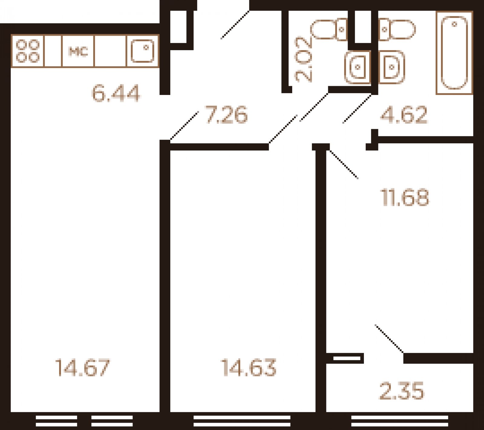 3-комнатная квартира без отделки, 64 м2, 2 этаж, дом сдан, ЖК Миниполис Рафинад, корпус 8 - объявление 2048982 - фото №1