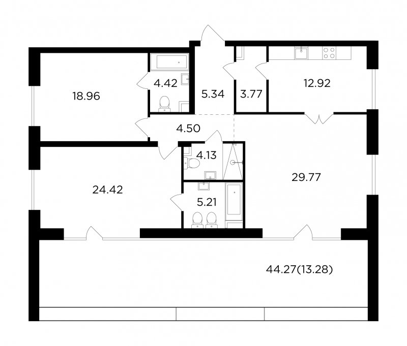 3-комнатная квартира без отделки, 126.72 м2, 16 этаж, сдача 4 квартал 2023 г., ЖК FORIVER, корпус 9 - объявление 1770832 - фото №1