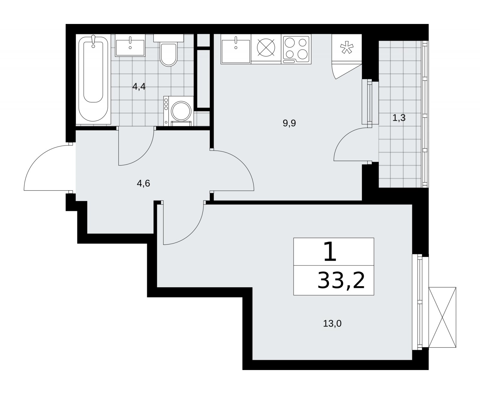 1-комнатная квартира с частичной отделкой, 33.2 м2, 8 этаж, сдача 1 квартал 2026 г., ЖК Прокшино, корпус 11.1.1 - объявление 2257210 - фото №1