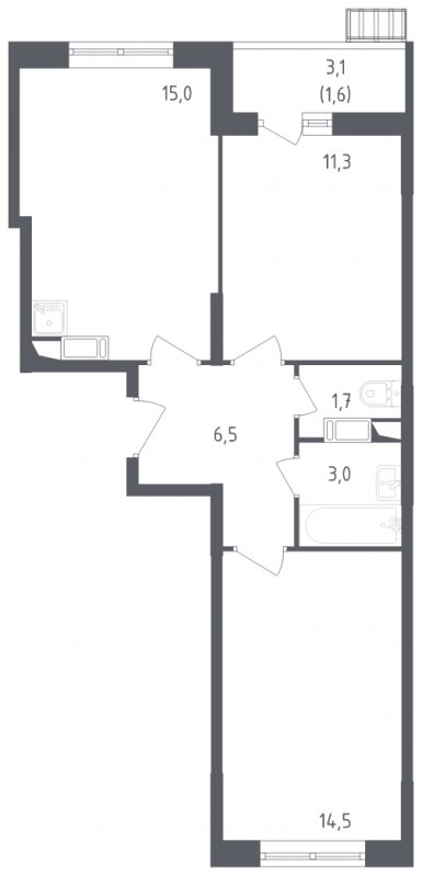 2-комнатная квартира с полной отделкой, 53.6 м2, 5 этаж, сдача 2 квартал 2022 г., ЖК Алхимово, корпус 6 - объявление 1695321 - фото №1