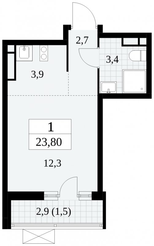 Студия с частичной отделкой, 23.8 м2, 8 этаж, сдача 3 квартал 2024 г., ЖК Прокшино, корпус 8.2 - объявление 1683741 - фото №1
