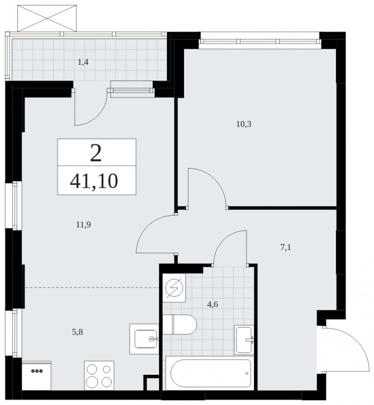 2-комнатная квартира (евро) без отделки, 41.1 м2, 2 этаж, сдача 4 квартал 2024 г., ЖК Скандинавия, корпус 35.2.2 - объявление 1840976 - фото №1