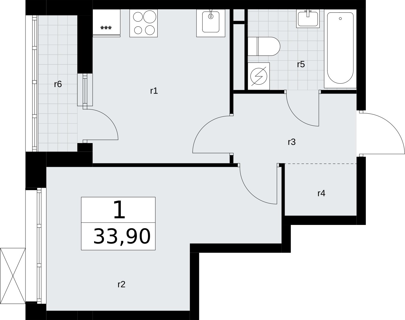 1-комнатная квартира без отделки, 33.9 м2, 3 этаж, сдача 3 квартал 2026 г., ЖК Родные кварталы, корпус 2 - объявление 2295608 - фото №1