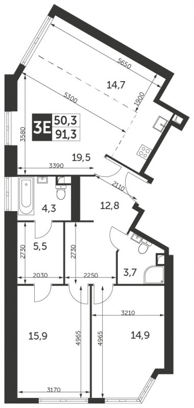 3-комнатная квартира с частичной отделкой, 91.3 м2, 35 этаж, сдача 4 квартал 2023 г., ЖК Архитектор, корпус 1 - объявление 1671745 - фото №1