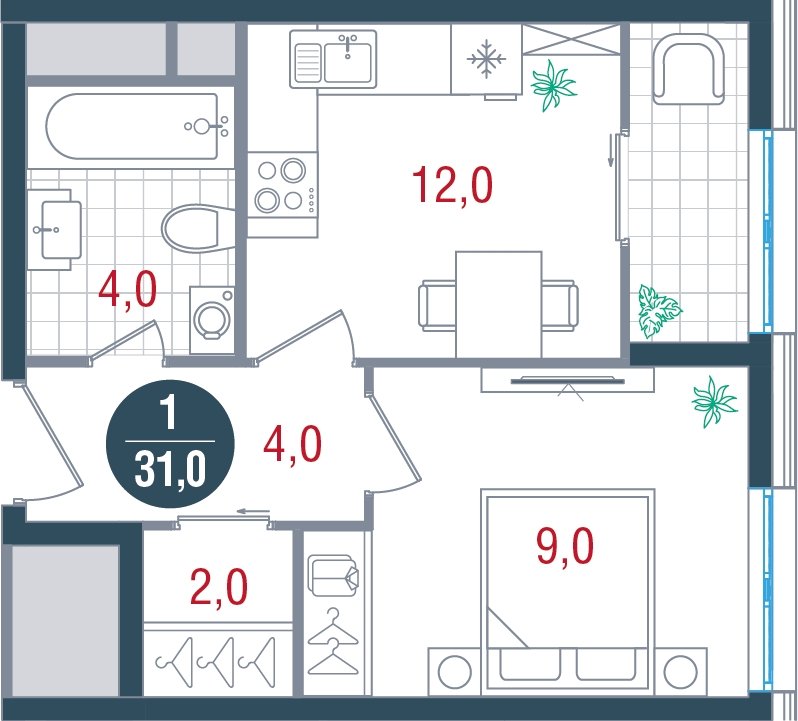 1-комнатная квартира без отделки, 31 м2, 13 этаж, дом сдан, ЖК РУСИЧ Новые Котельники, корпус 2 - объявление 2432847 - фото №1