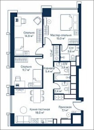 3-комнатная квартира с частичной отделкой, 83.18 м2, 45 этаж, сдача 2 квартал 2024 г., ЖК City Bay, корпус Indian Ocean 1 - объявление 2018832 - фото №1