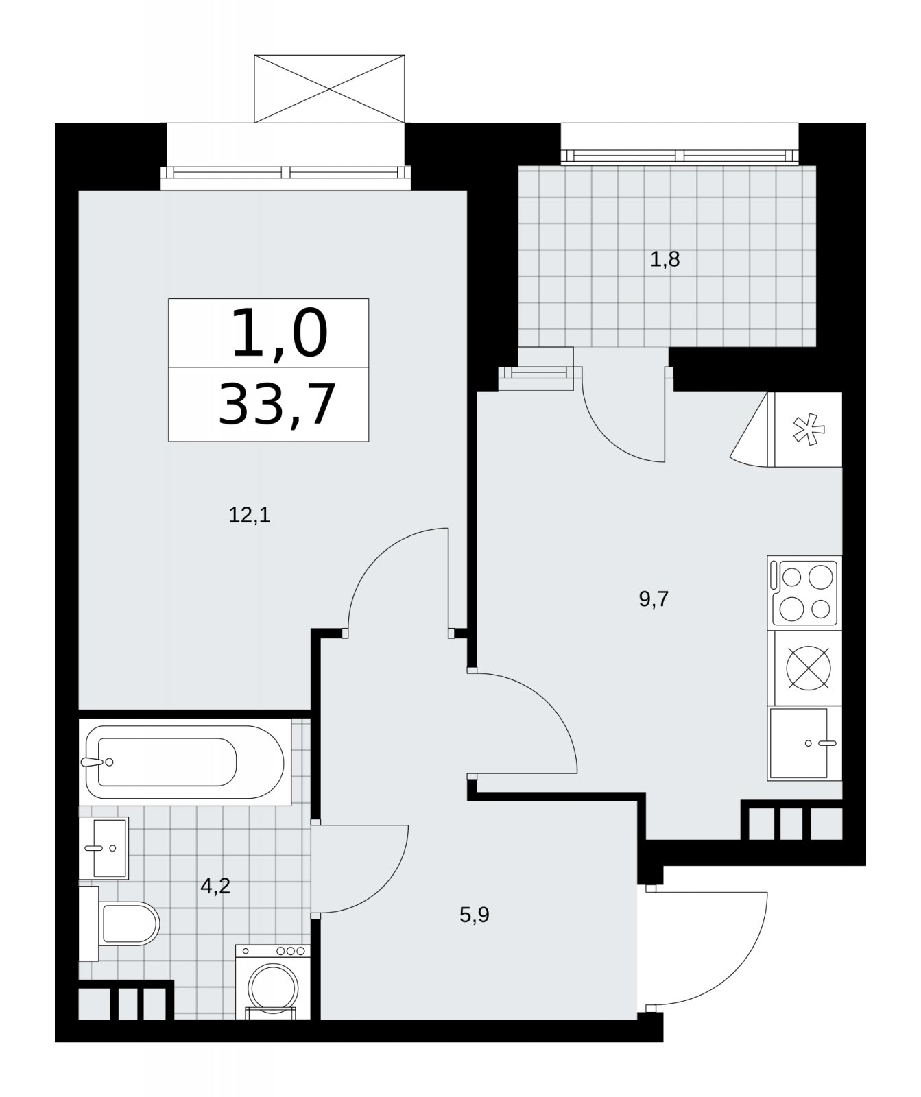 1-комнатная квартира без отделки, 33.7 м2, 4 этаж, сдача 4 квартал 2025 г., ЖК Бунинские кварталы, корпус 6.5 - объявление 2252762 - фото №1