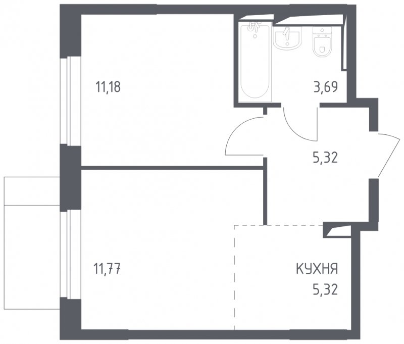 2-комнатная квартира с полной отделкой, 37.28 м2, 11 этаж, сдача 2 квартал 2024 г., ЖК Остафьево, корпус 12.1 - объявление 1805599 - фото №1