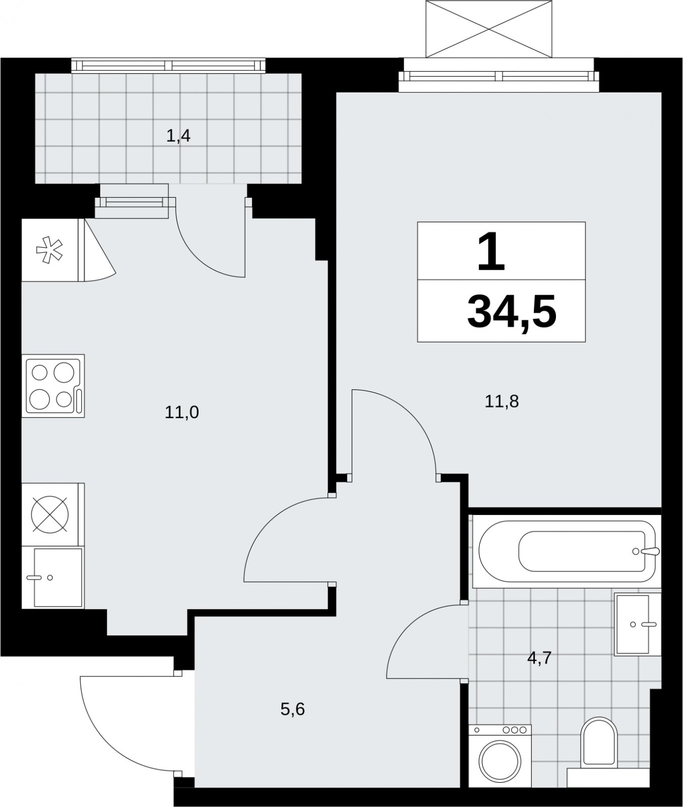 1-комнатная квартира с полной отделкой, 34.5 м2, 3 этаж, сдача 2 квартал 2026 г., ЖК Бунинские кварталы, корпус 9.3 - объявление 2324314 - фото №1
