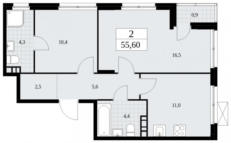 2-комнатная квартира с полной отделкой, 55.6 м2, 3 этаж, сдача 4 квартал 2024 г., ЖК Скандинавия, корпус 35.1.4 - объявление 1779678 - фото №1