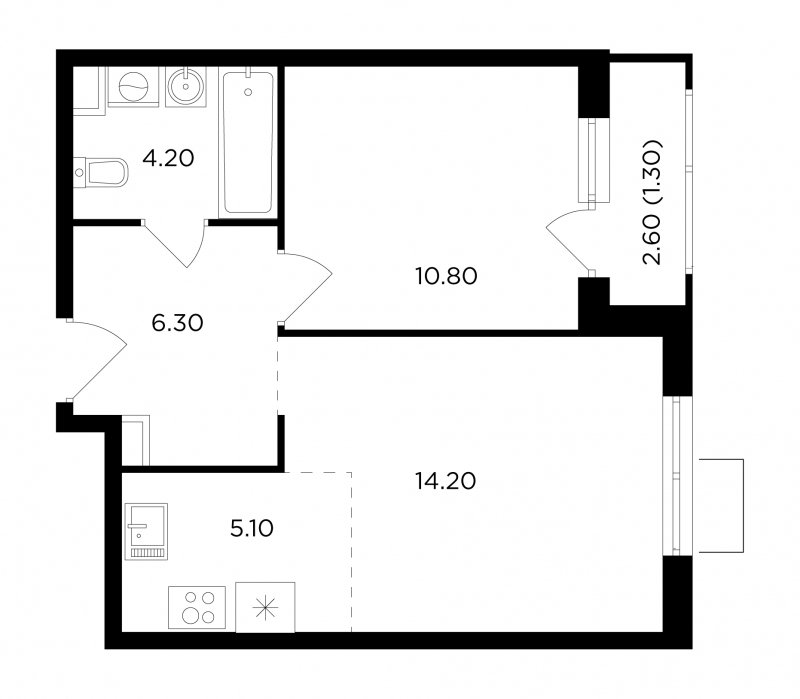 2-комнатная квартира без отделки, 41.9 м2, 10 этаж, сдача 1 квартал 2024 г., ЖК Миловидное, корпус 1 - объявление 1746678 - фото №1