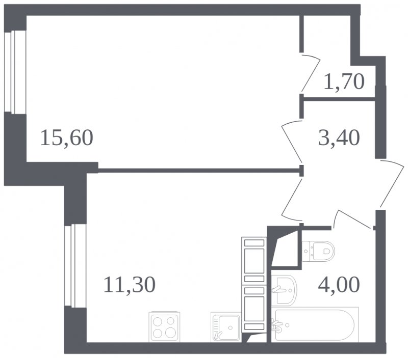 1-комнатная квартира с полной отделкой, 36 м2, 18 этаж, сдача 3 квартал 2023 г., ЖК Квартал Некрасовка, корпус 3 - объявление 1589198 - фото №1