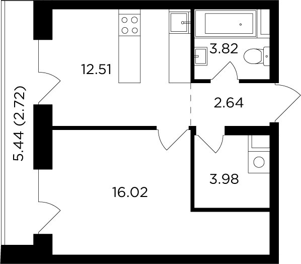 1-комнатная квартира без отделки, 41.69 м2, 14 этаж, дом сдан, ЖК FORIVER, корпус 3 - объявление 2371278 - фото №1
