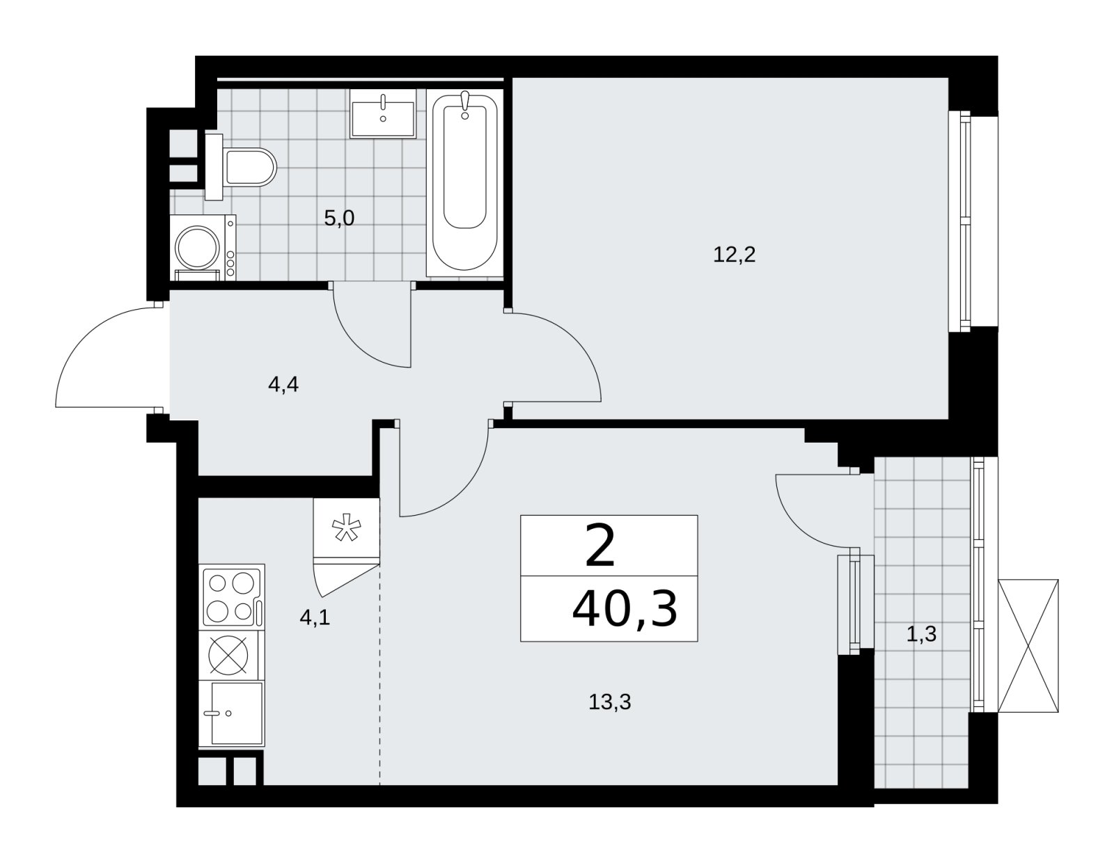 2-комнатная квартира (евро) без отделки, 40.3 м2, 3 этаж, сдача 2 квартал 2026 г., ЖК Скандинавия, корпус 25.4 - объявление 2284095 - фото №1