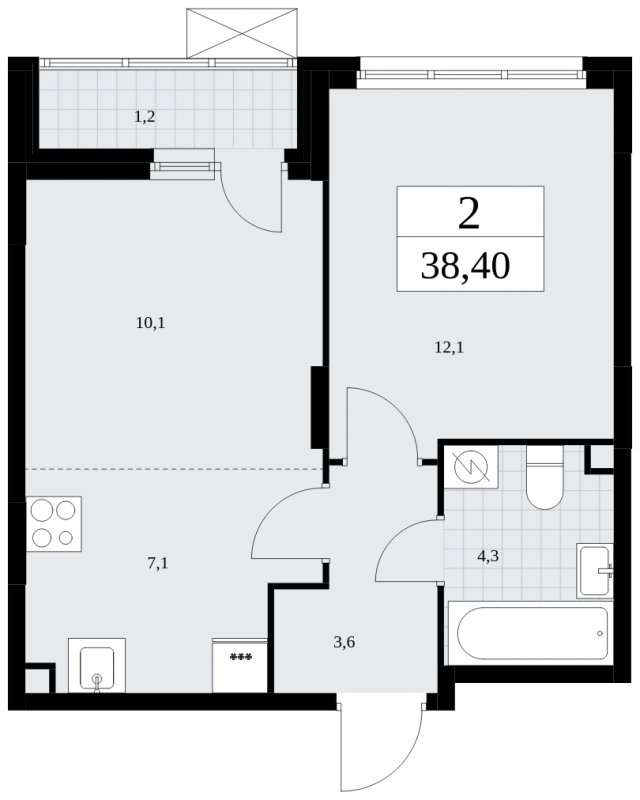 2-комнатная квартира (евро) без отделки, 38.4 м2, 2 этаж, сдача 4 квартал 2024 г., ЖК Скандинавия, корпус 35.2.2 - объявление 1841116 - фото №1