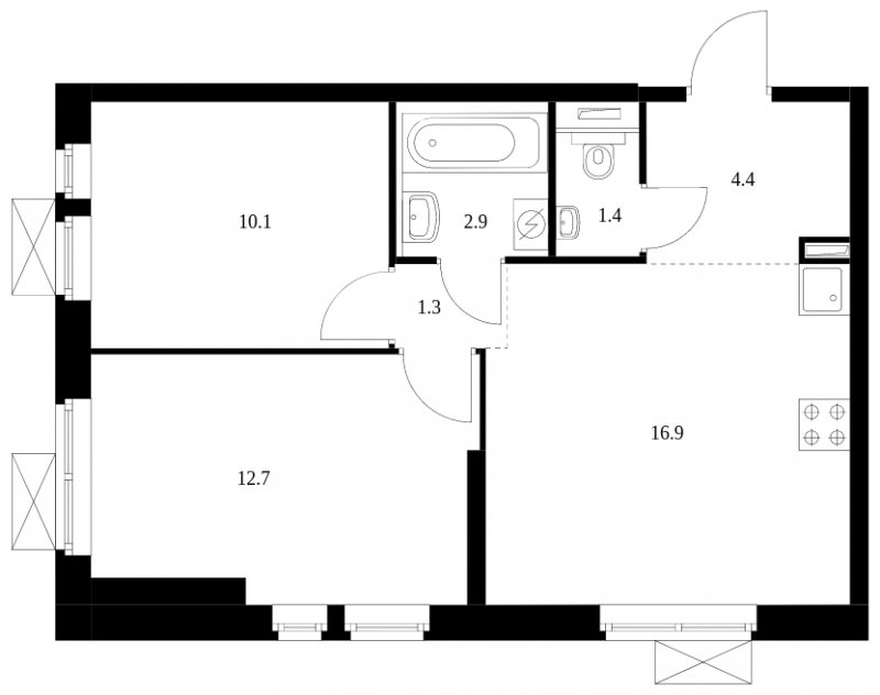 2-комнатная квартира с полной отделкой, 49.7 м2, 20 этаж, сдача 4 квартал 2023 г., ЖК Перовское 2, корпус 2.1 - объявление 1757416 - фото №1