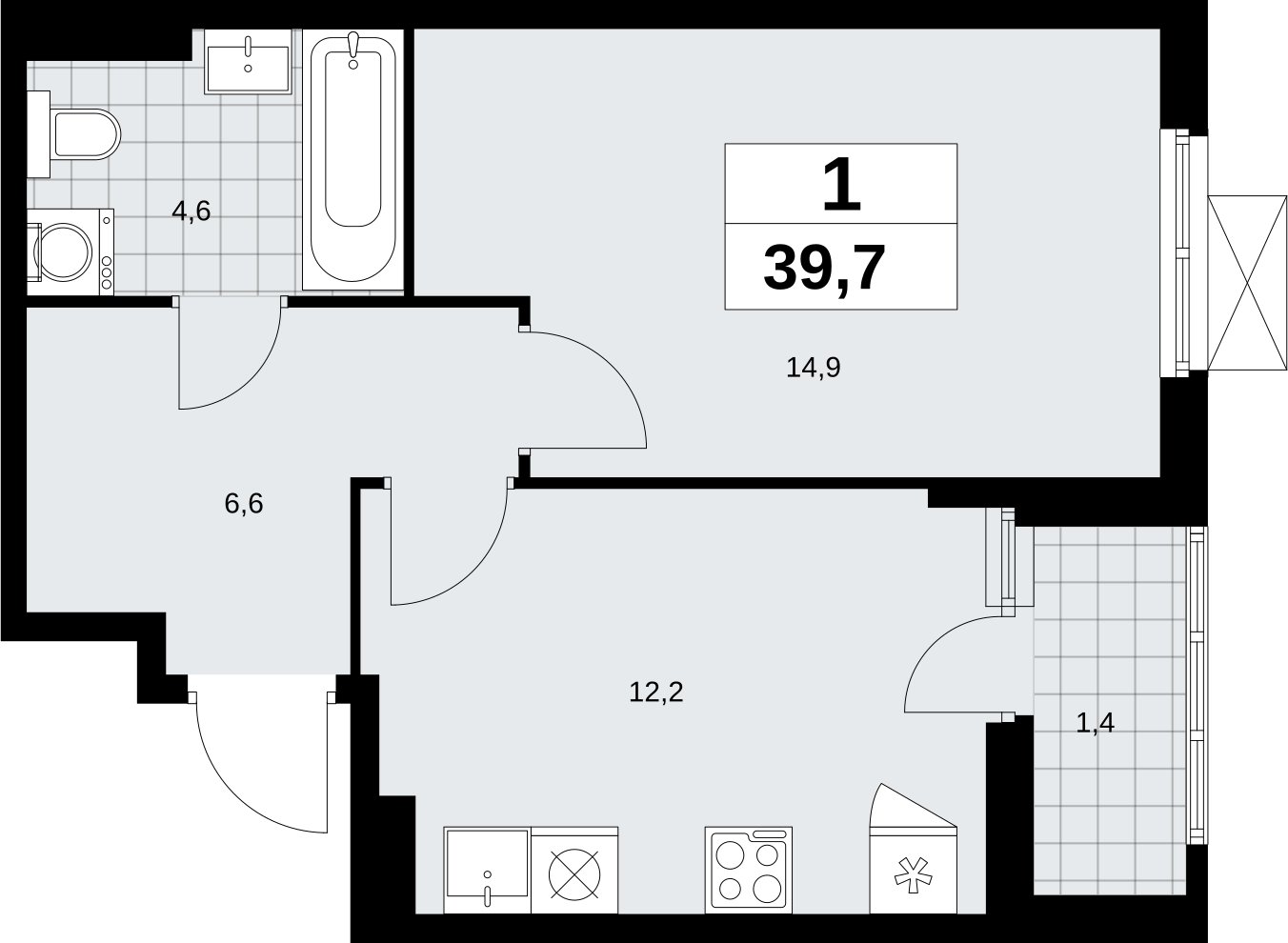 1-комнатная квартира без отделки, 39.7 м2, 3 этаж, сдача 2 квартал 2026 г., ЖК Дзен-кварталы, корпус 6.1.2 - объявление 2327216 - фото №1