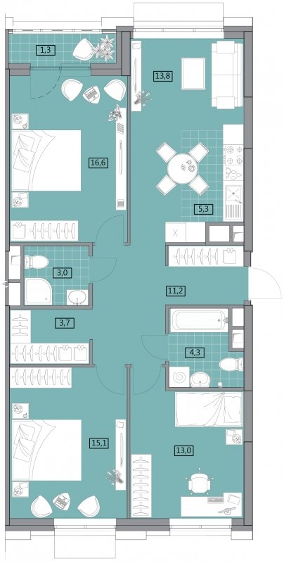 4-комнатная квартира (евро) с полной отделкой, 87.28 м2, 1 этаж, сдача 2 квартал 2022 г., ЖК Вестердам, корпус 3 - объявление 1746515 - фото №1