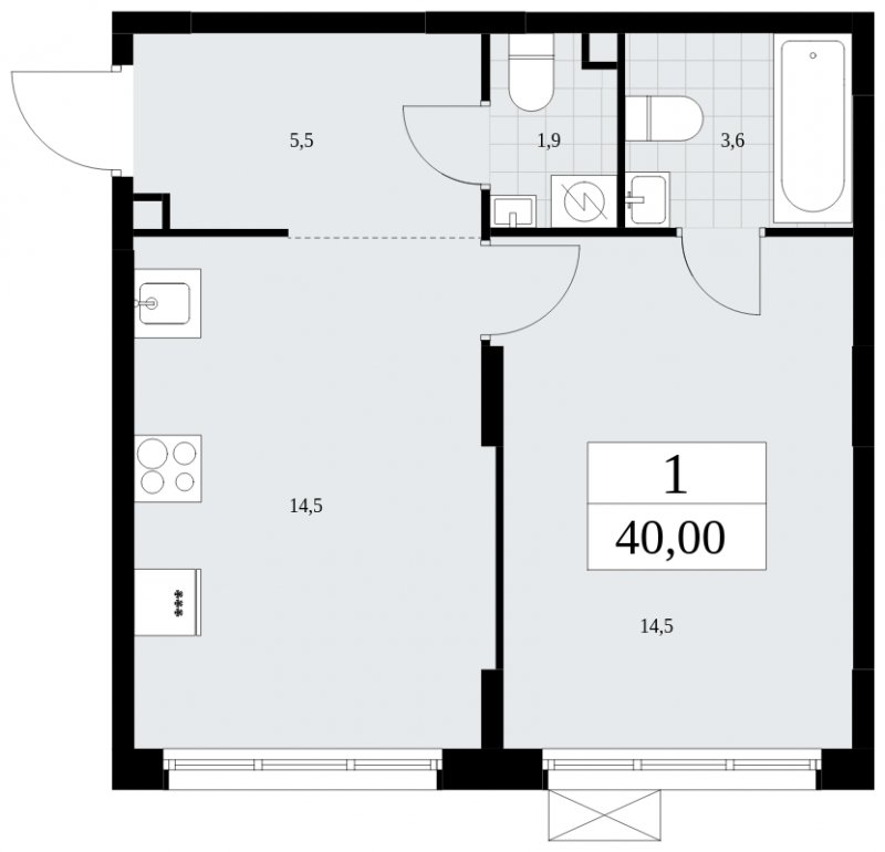 1-комнатная квартира с частичной отделкой, 40 м2, 2 этаж, сдача 3 квартал 2025 г., ЖК Дзен-кварталы, корпус 2.2 - объявление 1932411 - фото №1