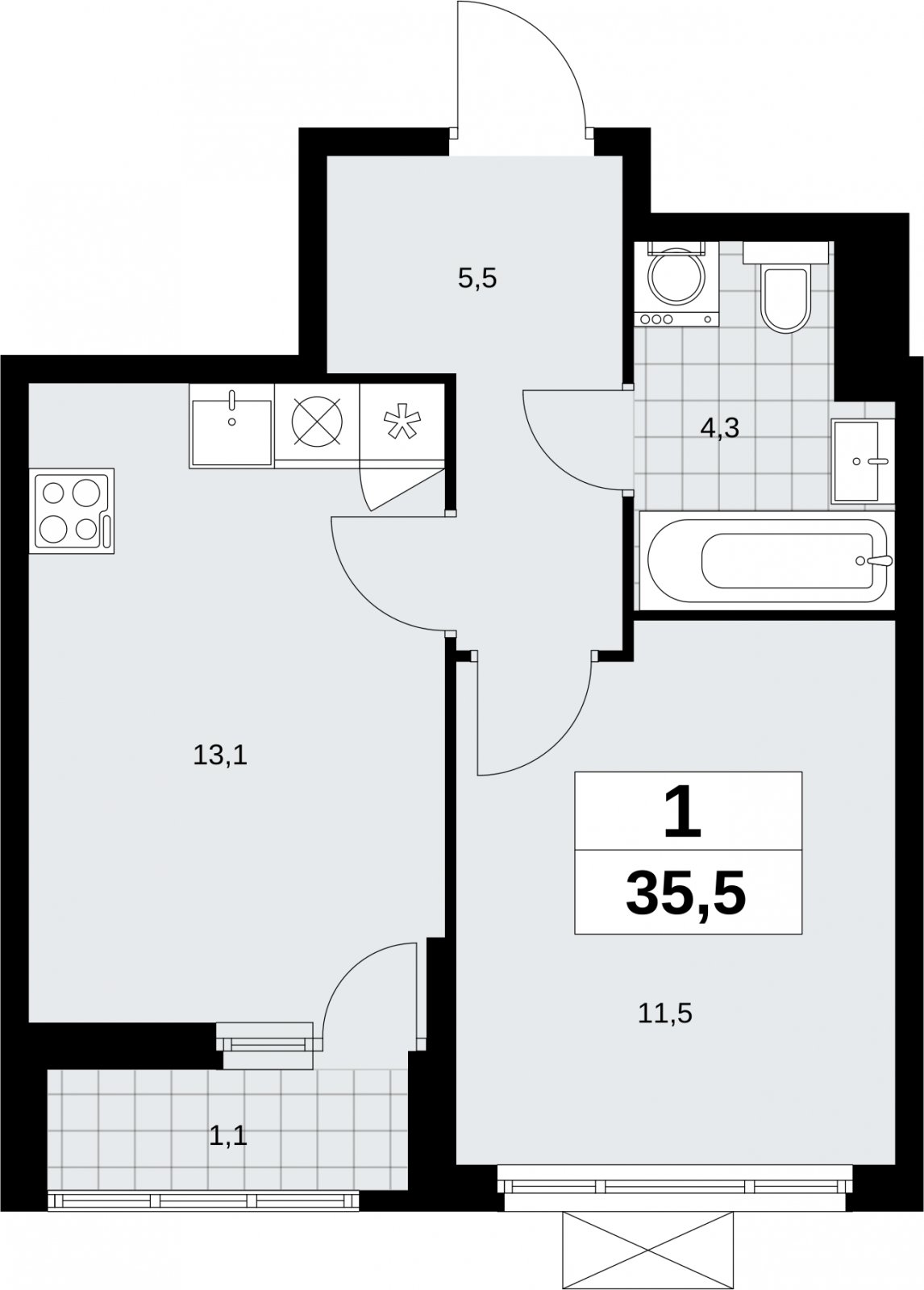 1-комнатная квартира с полной отделкой, 35.5 м2, 6 этаж, сдача 3 квартал 2026 г., ЖК Дзен-кварталы, корпус 6.1.3 - объявление 2327398 - фото №1