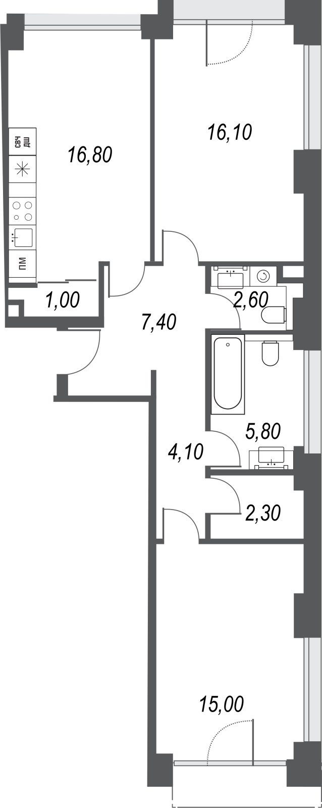 2-комнатная квартира без отделки, 71.1 м2, 4 этаж, дом сдан, ЖК AFI Park Воронцовский, корпус 3 - объявление 2384557 - фото №1