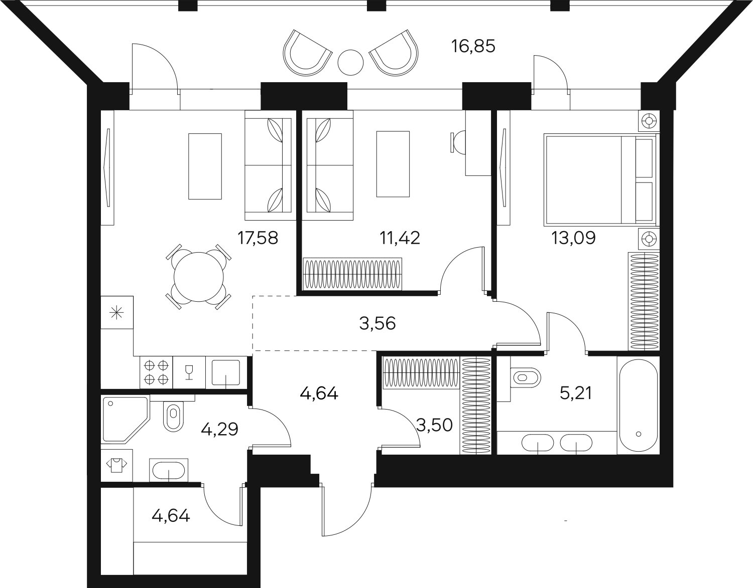 2-комнатная квартира без отделки, 76.36 м2, 15 этаж, сдача 4 квартал 2024 г., ЖК FØRST, корпус 2 - объявление 2316570 - фото №1