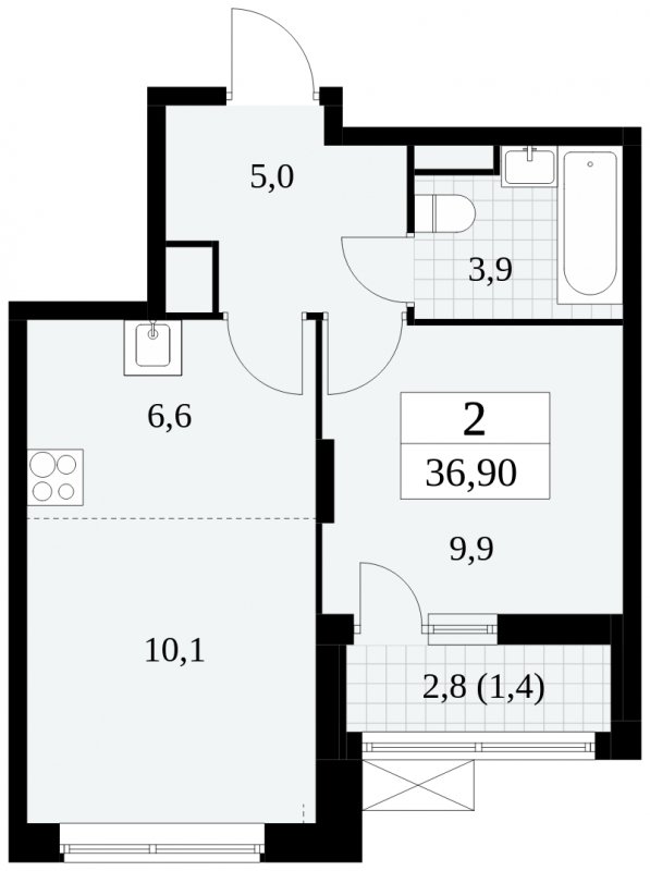 2-комнатная квартира (евро) без отделки, 36.9 м2, 8 этаж, сдача 2 квартал 2024 г., ЖК Прокшино, корпус 6.3 - объявление 1662958 - фото №1