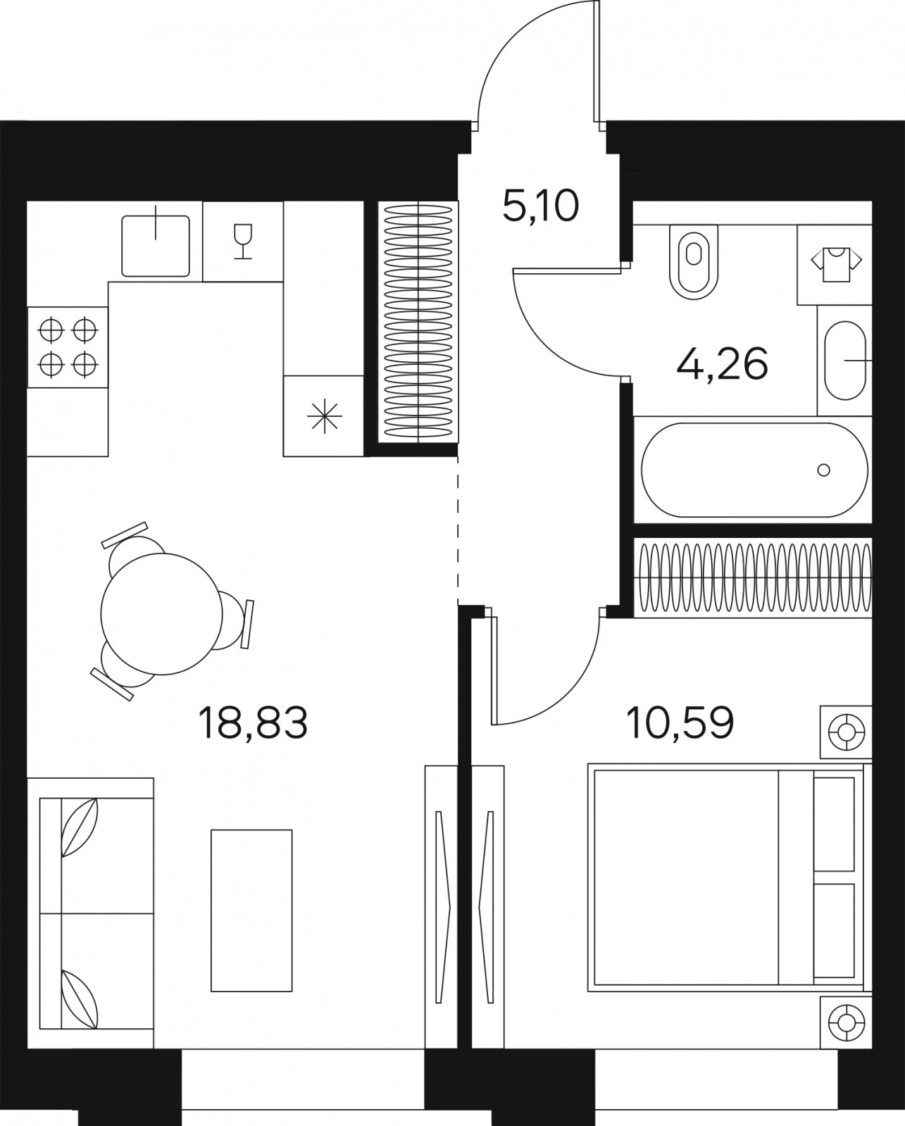1-комнатная квартира без отделки, 38.78 м2, 16 этаж, сдача 4 квартал 2024 г., ЖК FØRST, корпус 2 - объявление 1974561 - фото №1