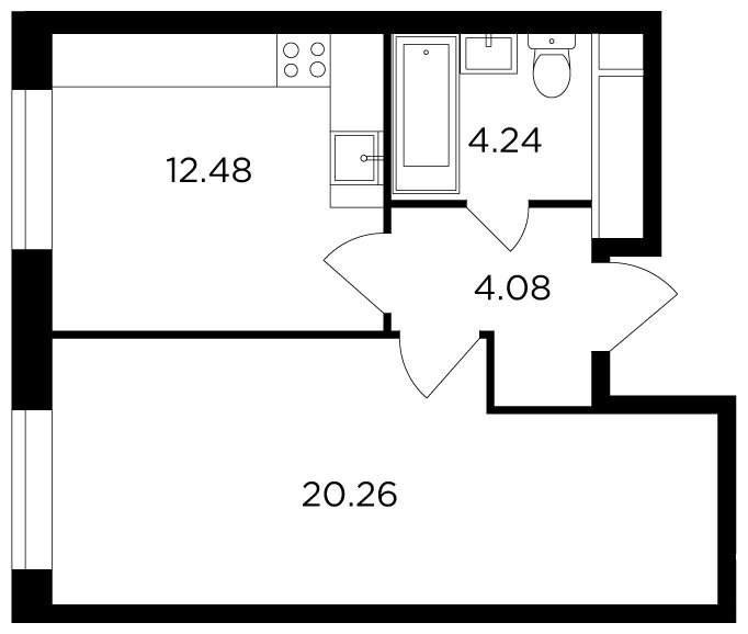 1-комнатная квартира без отделки, 41.06 м2, 8 этаж, сдача 2 квартал 2022 г., ЖК КутузовGRAD 2, корпус 6 - объявление 1716192 - фото №1