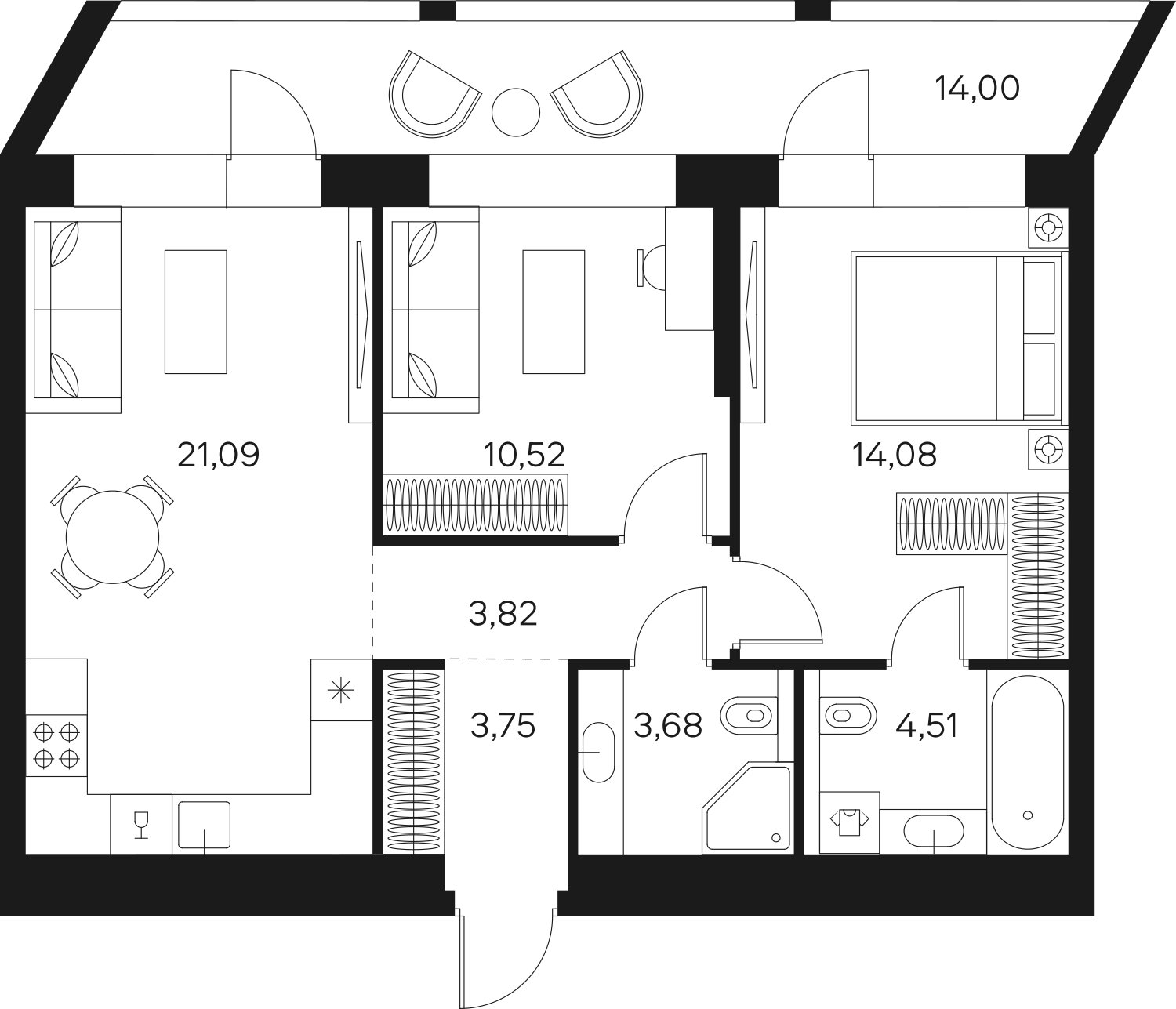 2-комнатная квартира без отделки, 68.45 м2, 4 этаж, сдача 4 квартал 2024 г., ЖК FØRST, корпус 2 - объявление 1942936 - фото №1