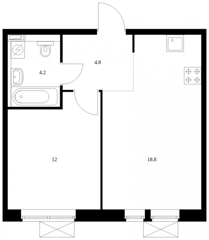 1-комнатная квартира с полной отделкой, 39.8 м2, 8 этаж, сдача 4 квартал 2022 г., ЖК Люберцы парк, корпус 8 - объявление 1427171 - фото №1